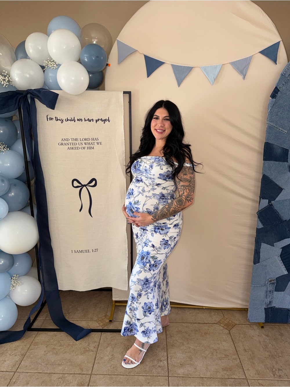 Club L London Floral Blue and White Strapless Maternity Dress